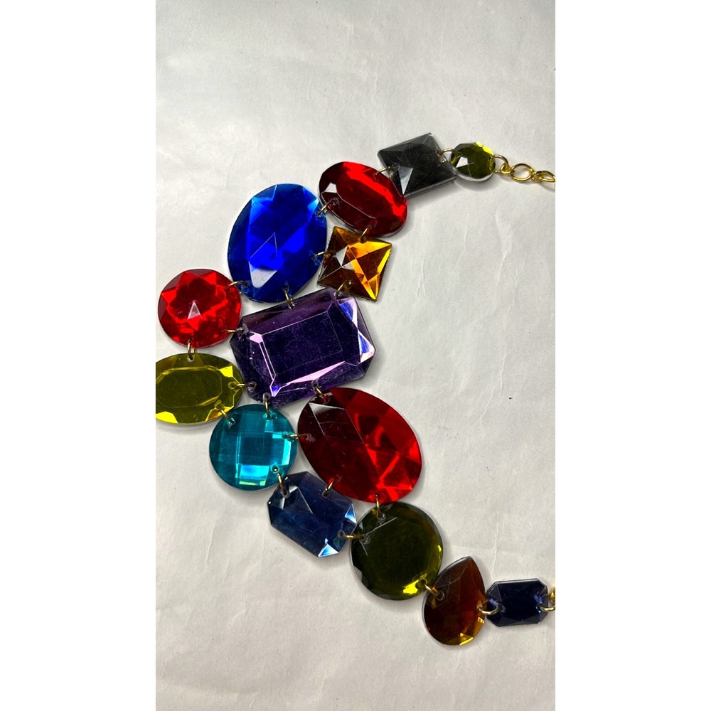 Multicolored Gem Cluster Statement Necklace - image 2